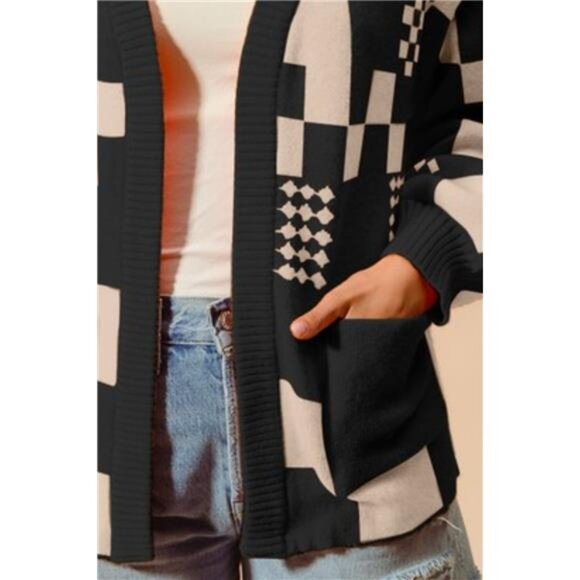 SO ME Checkered Open‎ Front Cardigan with Pockets - Picture 3 of 3
